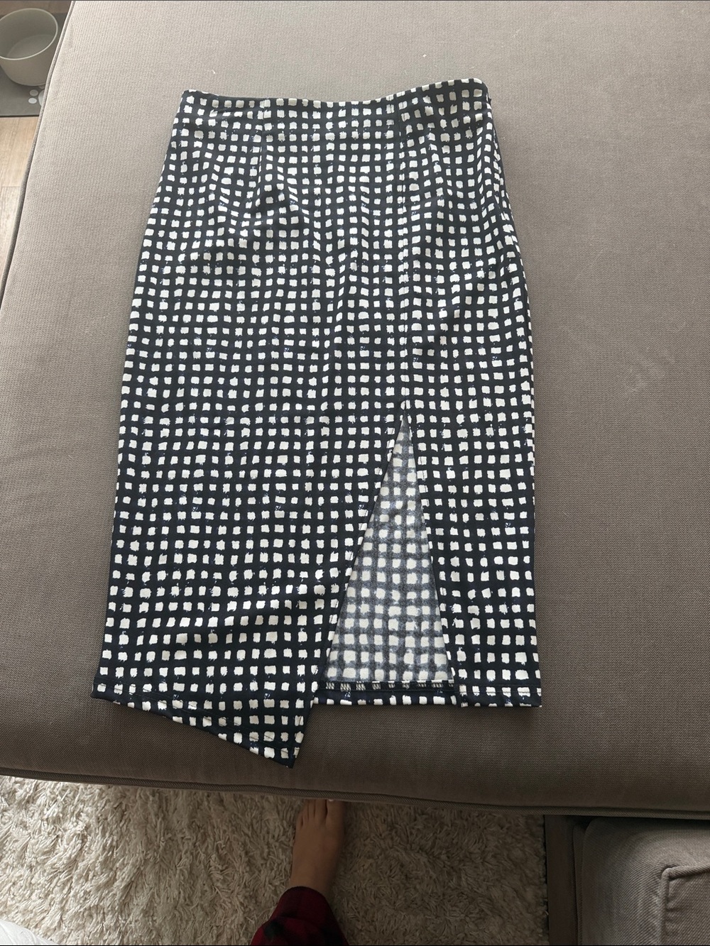 Lucy Paris Black and White Checked Pencil Skirt with Front Slit
